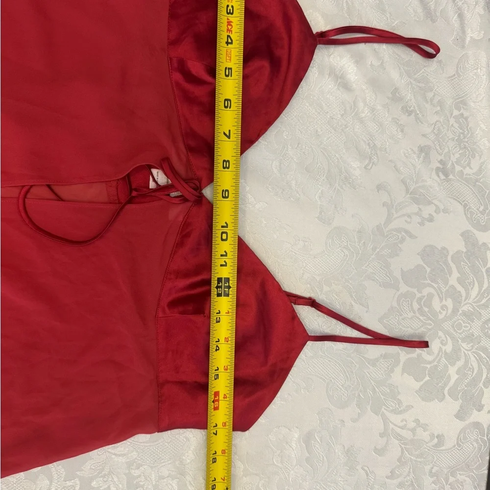 Victoria’s Secret Neglige Chemise Gown Size‎ Med Red Open Front Satin Tie Sheer